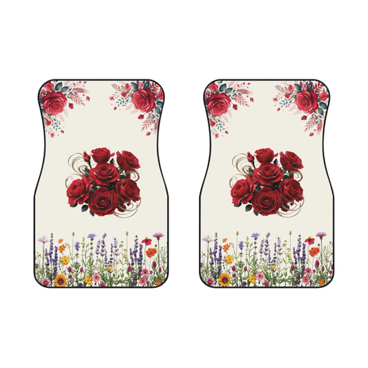 Flowers Red Rose Car Floor Mats – 2-Piece Front Set, Durable & Stylish, Universal Fit