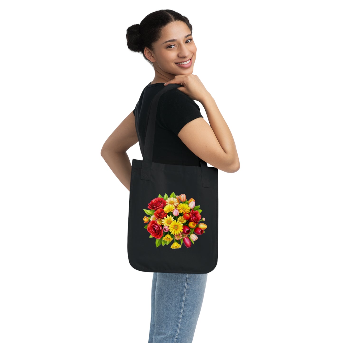 Flowers Circular Bouquet Floral Organic Canvas Tote Bag - Eco-Friendly Carryall for Everyday Use