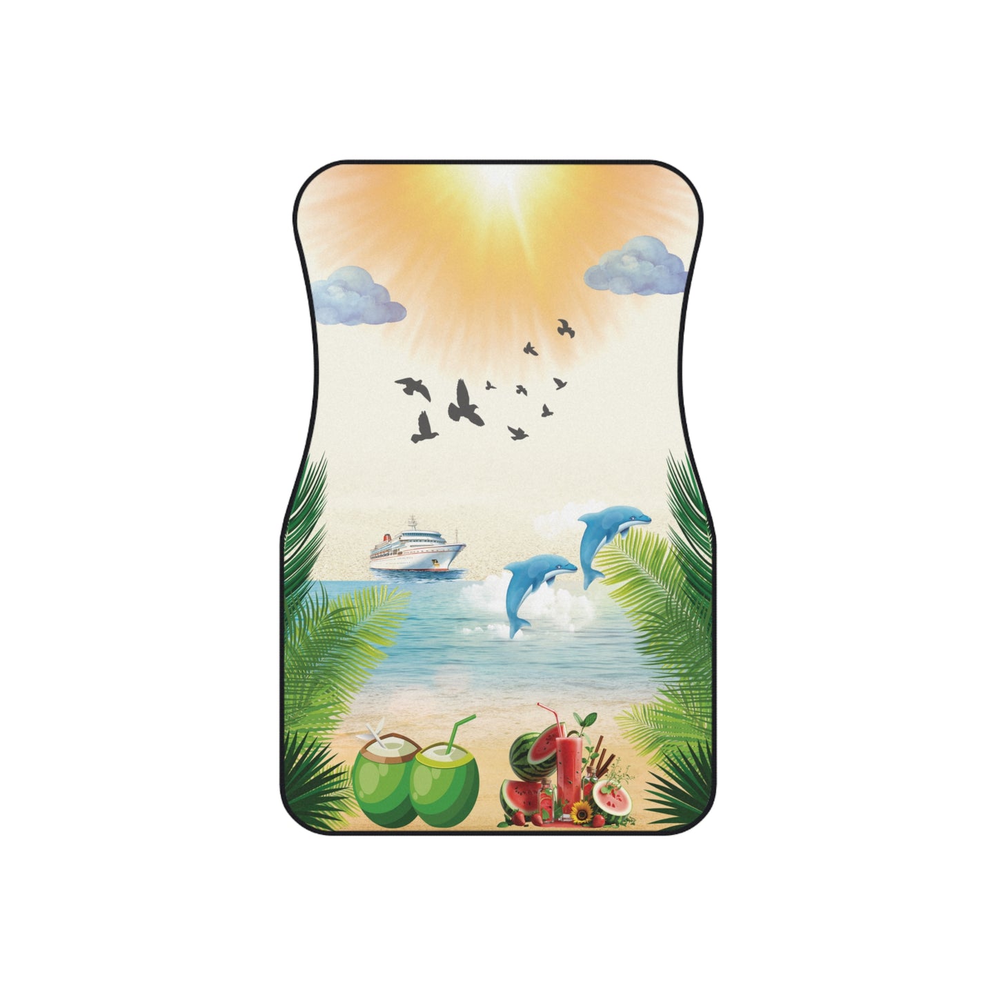Beach Summer Vibes Cruise Ship Front Car Mats – Durable, Anti-Slip, Easy to Clean, Vibrant Print