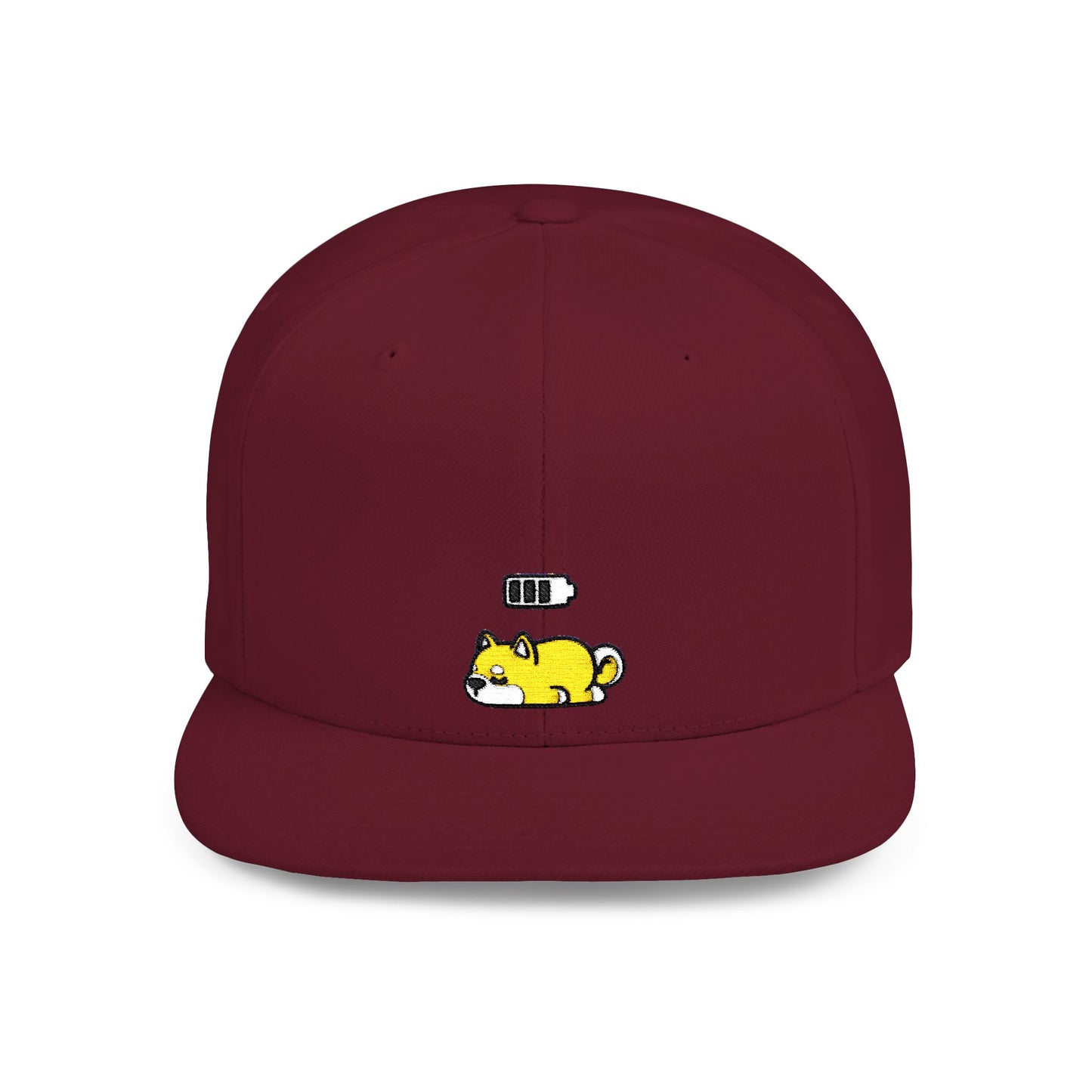 Icons Embroidered Shiba Inu Battery Flat Bill Snapback – Lightweight, Custom Fit, Premium Quality