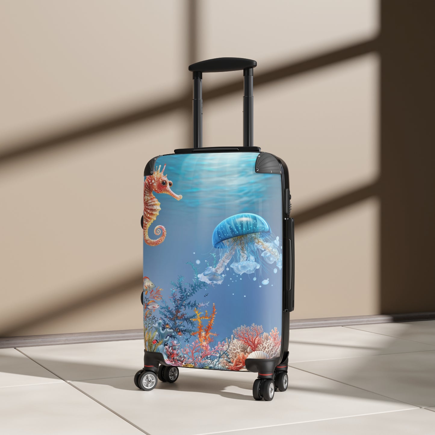 Nature Ocean Blue Jellyfish Seahorse Art Carry-On Suitcase - Stylish Luggage for Travelers