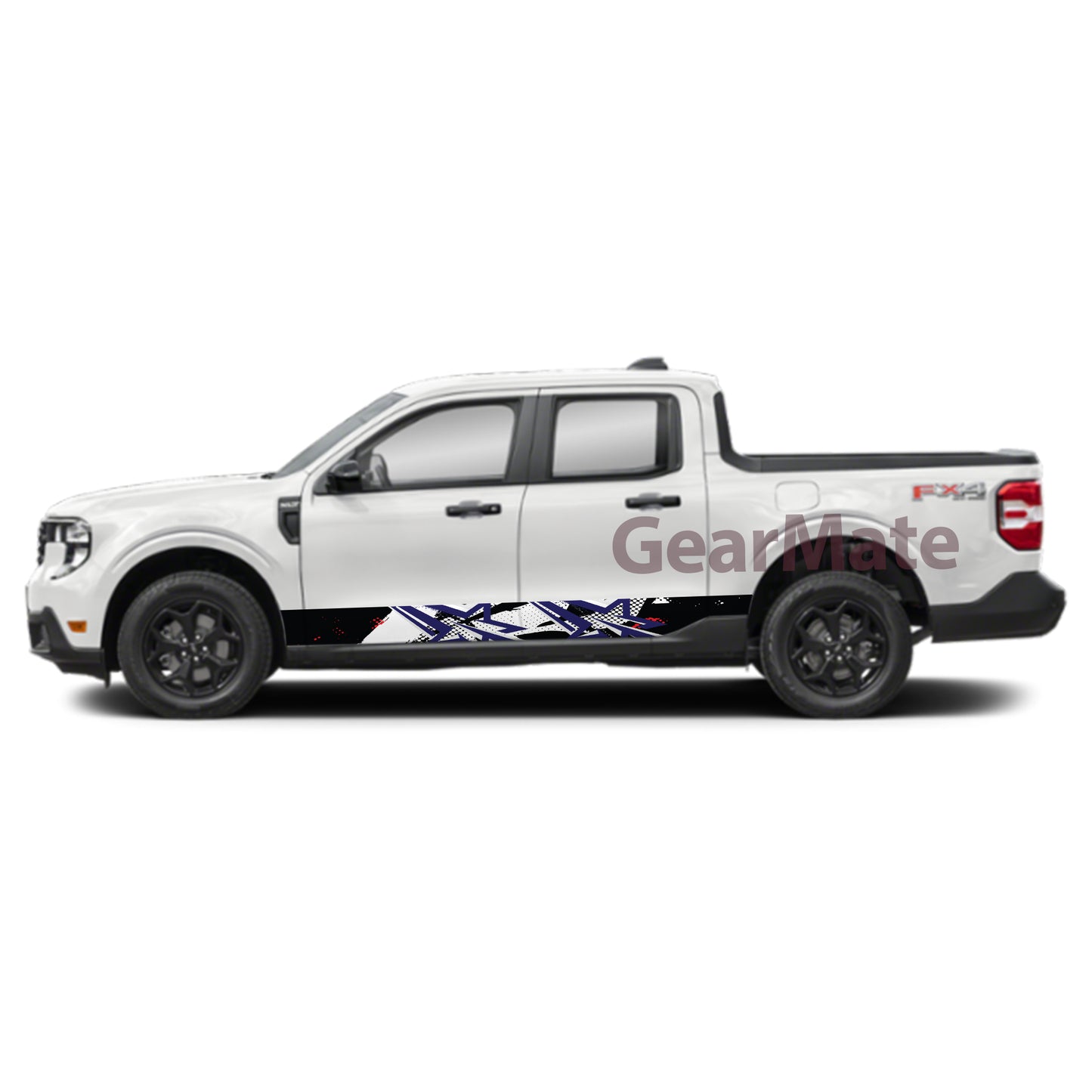 Racing Star White Rocker Panel Graphic Decal Kit (Left & Right Sides) - High Quality Vinyl for Trucks & SUVs