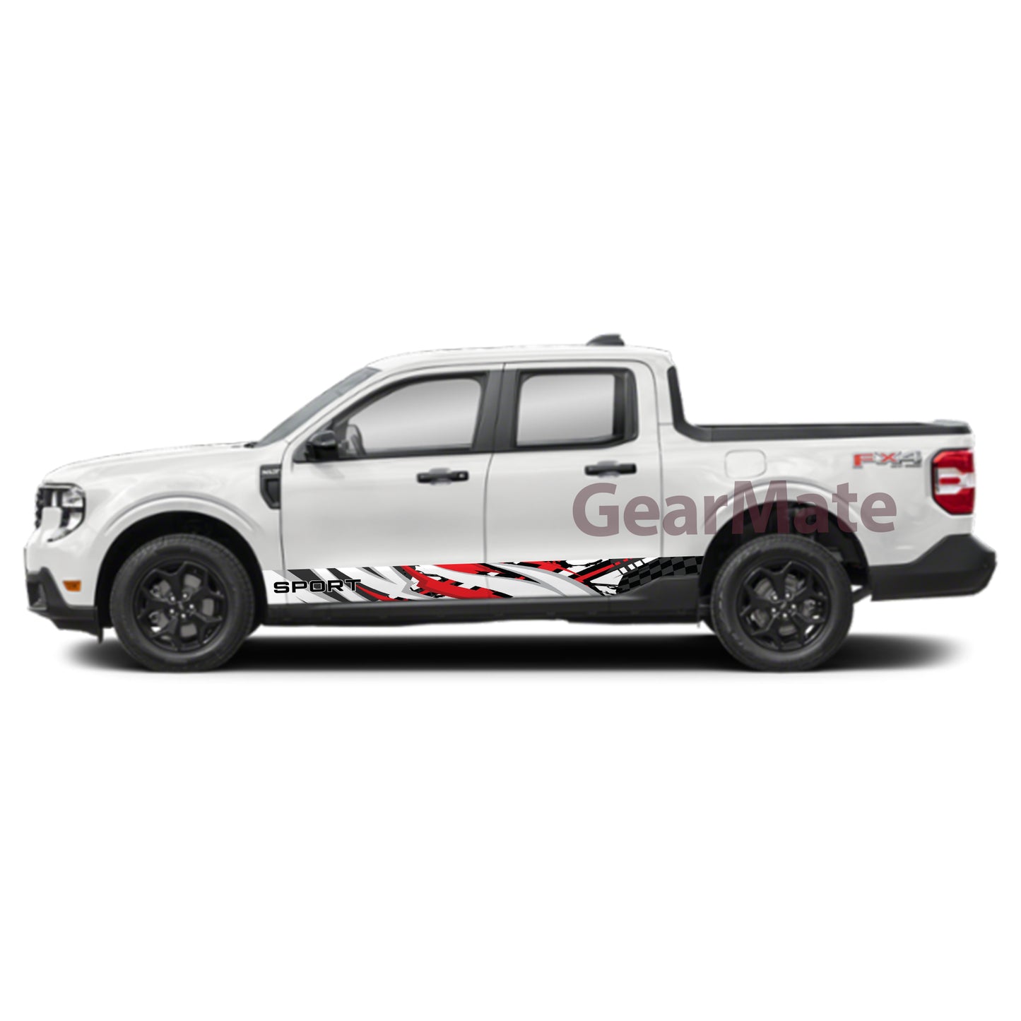 Sport White Red Rocker Panel Graphic Decal Kit (Left & Right Sides) - High Quality Vinyl for Trucks & SUVs