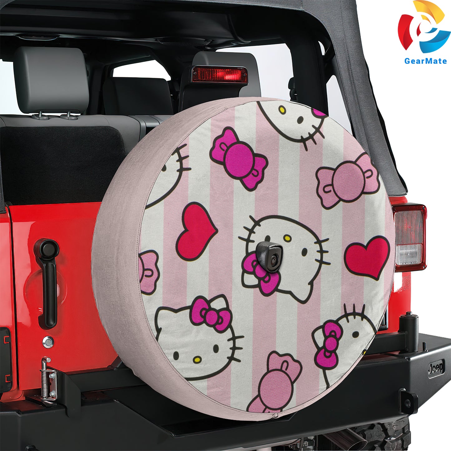 Hello Kitty Pink Background Spare Tire Cover – Premium Waterproof UV Resistant Protector