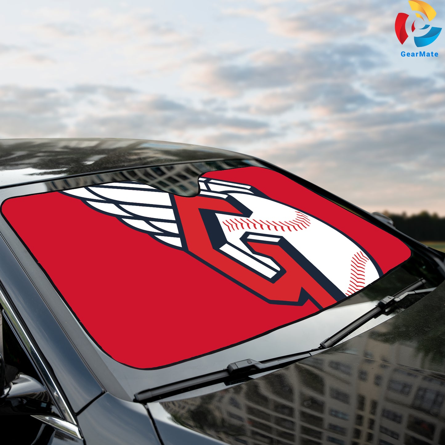 Cleveland Guardians MLB Baseball Red Background Reflective Car Sunshade – Premium Heat & UV Protection, Universal Fit