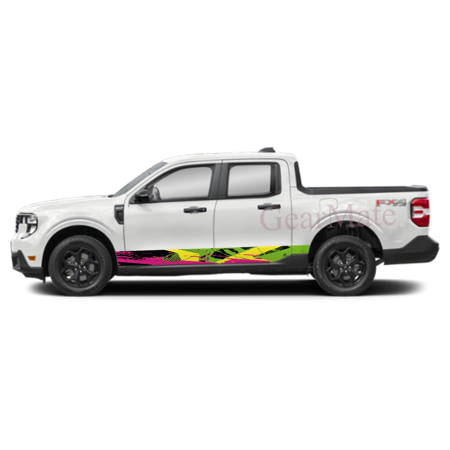Racing Stripe Green Yellow Rocker Panel Graphic Decal Kit (Left & Right Sides) - High Quality Vinyl for Trucks & SUVs