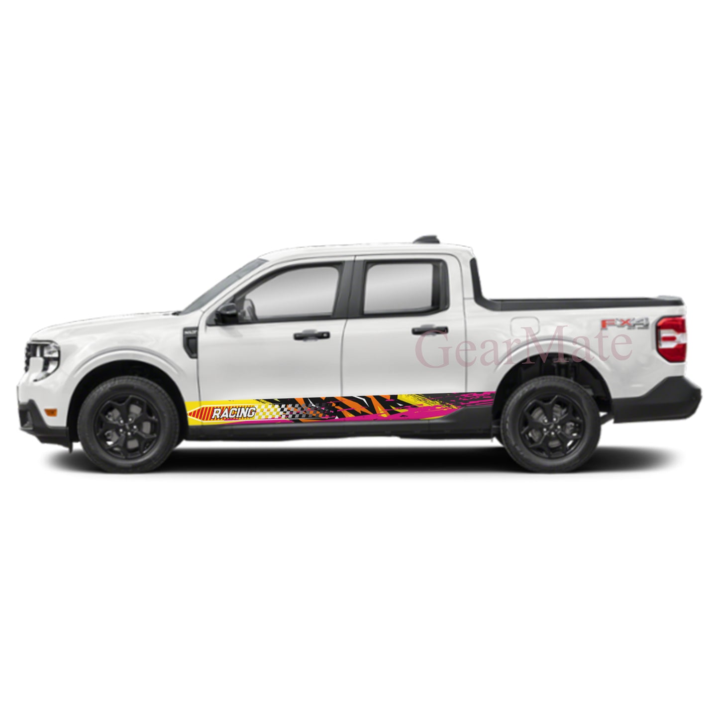 Racing Pink Orange Rocker Panel Graphic Decal Kit (Left & Right Sides) - High Quality Vinyl for Trucks & SUVs