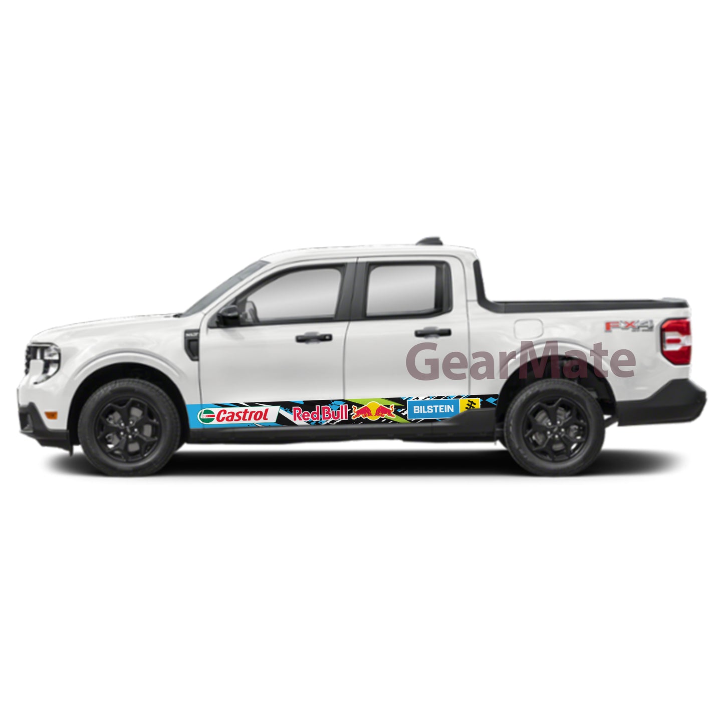 Sport Stripe Racing BG Bilstein Castrol Redbull Rocker Panel Graphic Decal Kit (Left & Right Sides) - High Quality Vinyl for Trucks & SUVs