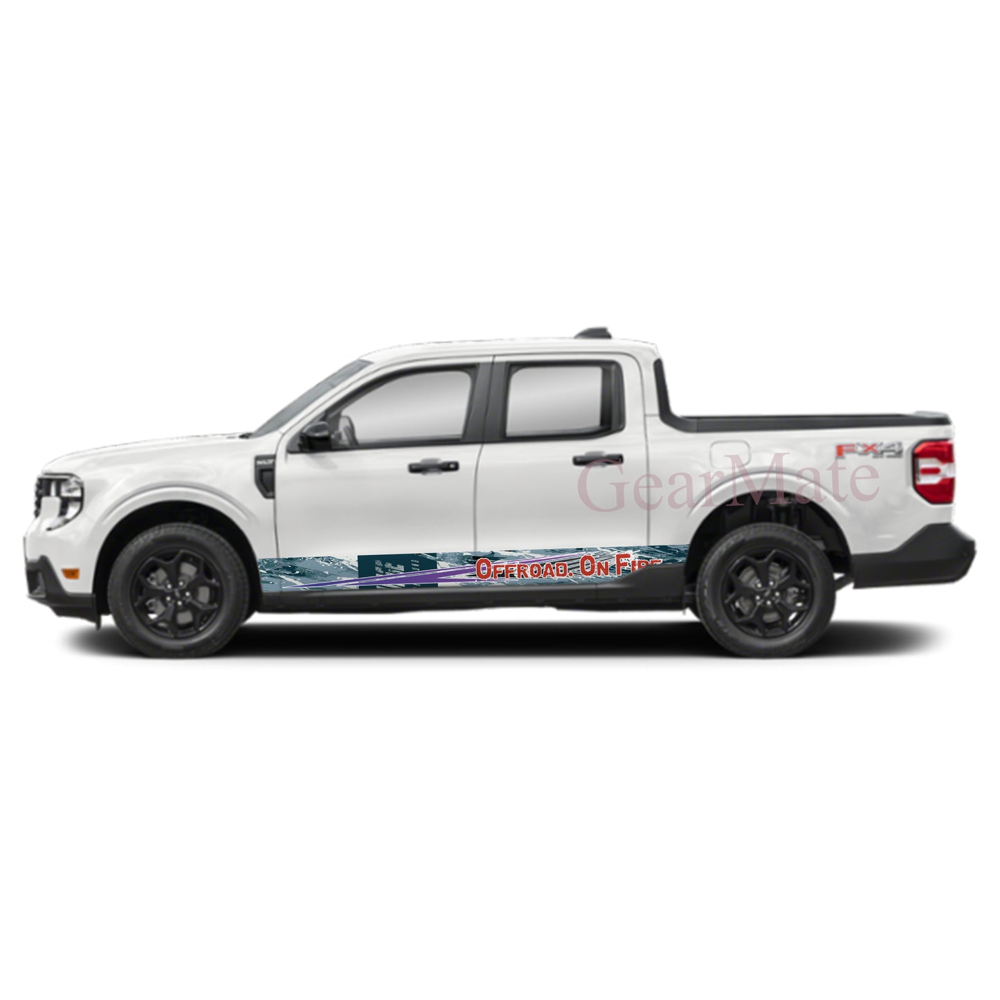 Off Road On Fire Rocker Panel Graphic Decal Kit (Left & Right Sides) - High Quality Vinyl for Trucks & SUVs