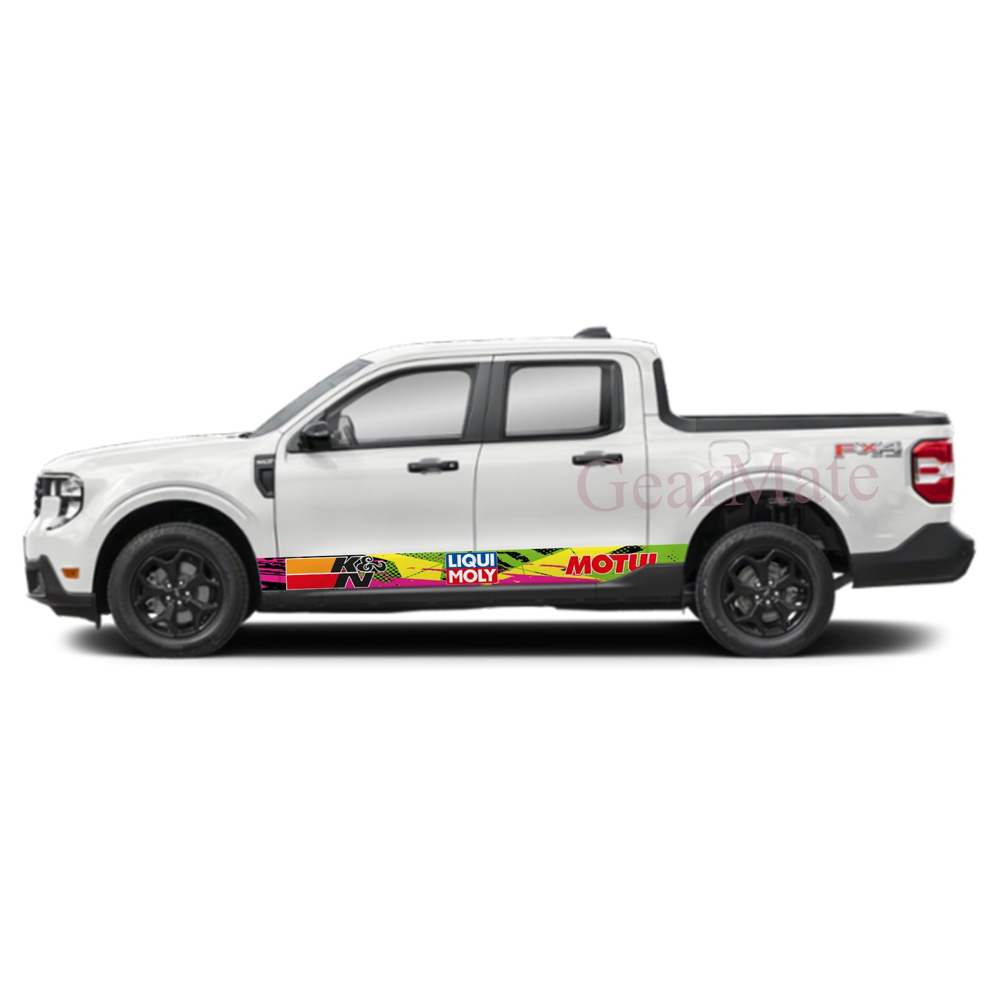 Racing Stripe Pink Green Liqui Moly Rocker Panel Graphic Decal Kit (Left & Right Sides) - High Quality Vinyl for Trucks & SUVs