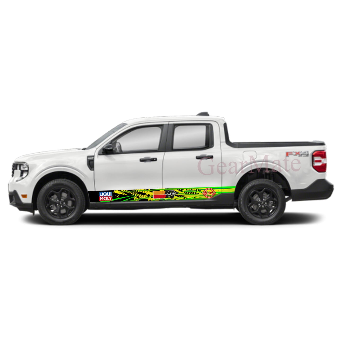 Green Yellow Liqui Moly  Stripes Rocker Panel Graphic Decal Kit (Left & Right Sides) - High Quality Vinyl for Trucks & SUVs