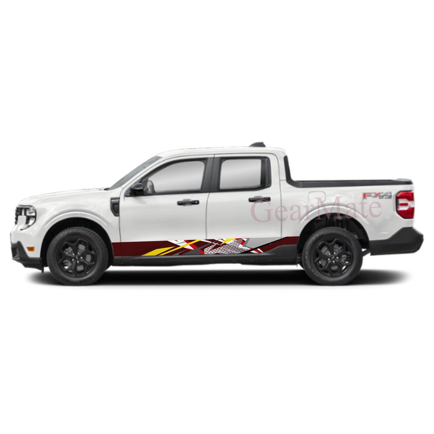 Racing Red Brown Yellow Rocker Panel Graphic Decal Kit (Left & Right Sides) - High Quality Vinyl for Trucks & SUVs