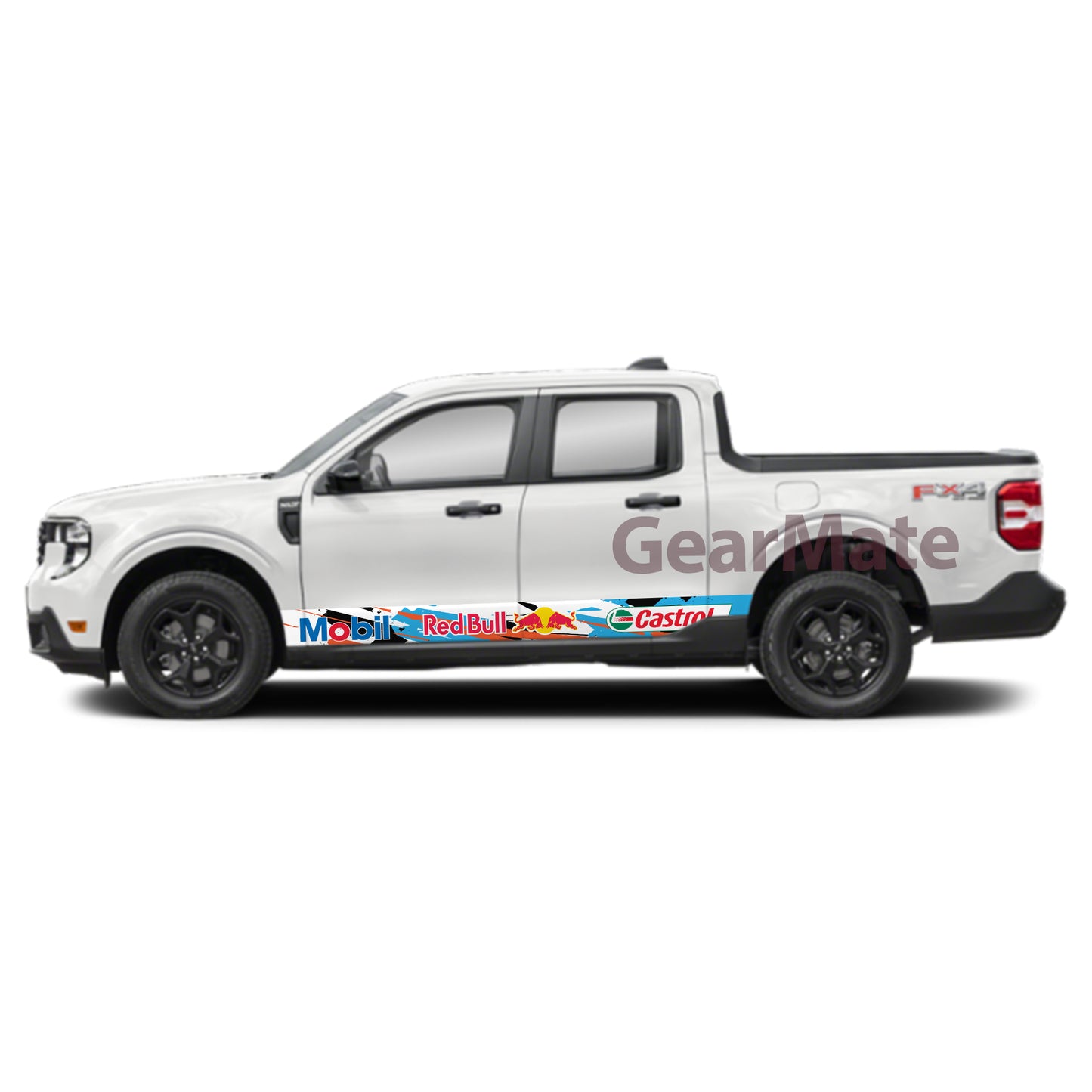 Racing Sky Blue Mobil Castrol Redbull Rocker Panel Graphic Decal Kit (Left & Right Sides) - High Quality Vinyl for Trucks & SUVs