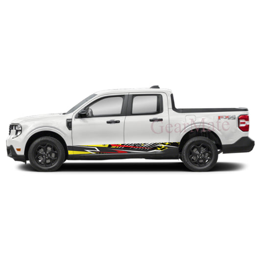 Racing Abstract Yellow Rocker Panel Graphic Decal Kit (Left & Right Sides) - High Quality Vinyl for Trucks & SUVs
