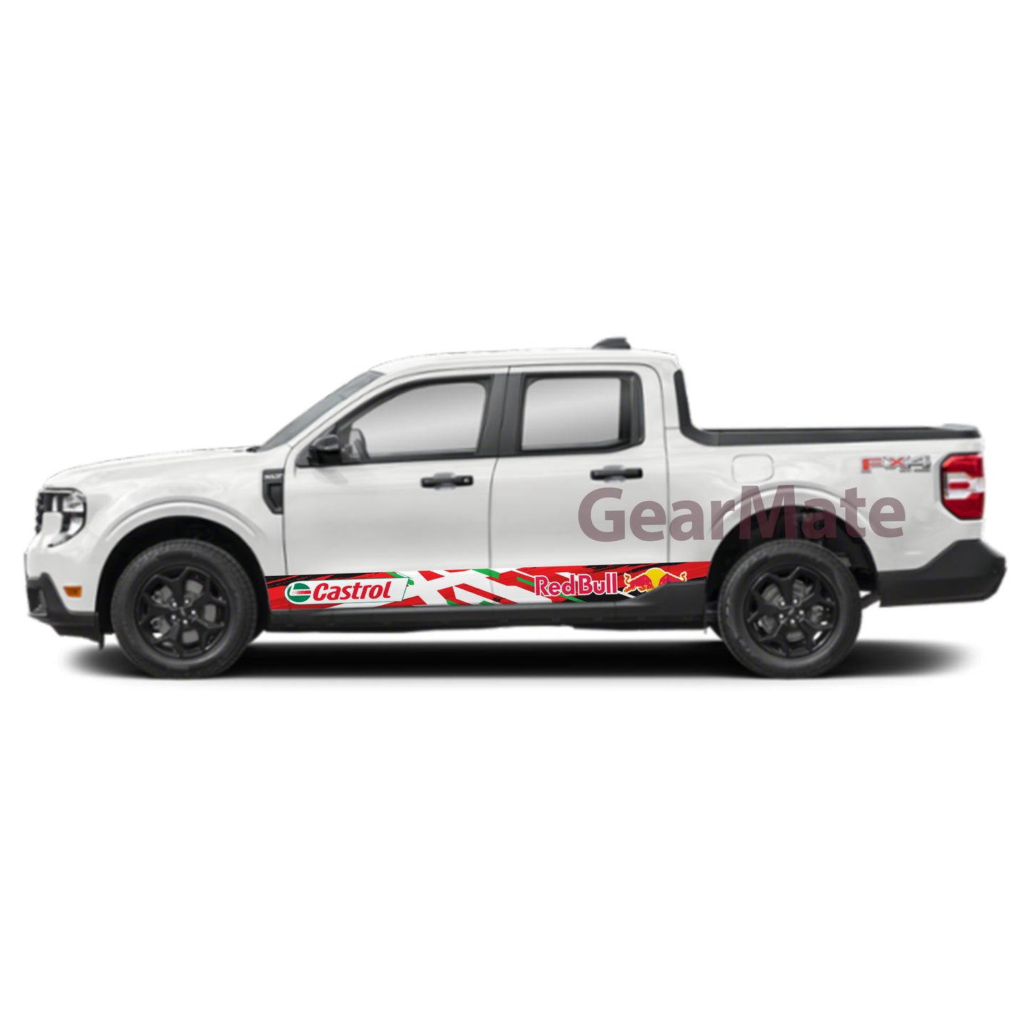 Racing White Green Red Castrol Redbull Rocker Panel Graphic Decal Kit (Left & Right Sides) - High Quality Vinyl for Trucks & SUVs