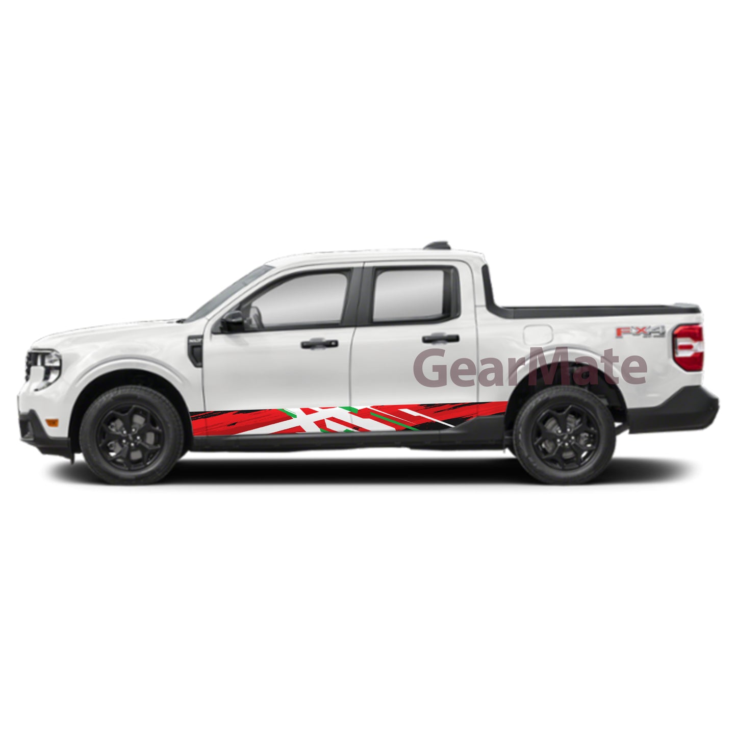 Racing White Green Red Rocker Panel Graphic Decal Kit (Left & Right Sides) - High Quality Vinyl for Trucks & SUVs