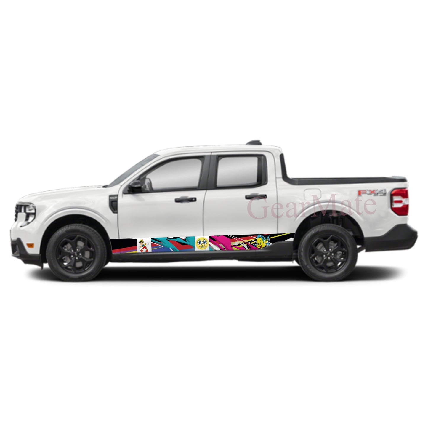 Racing Stripe Colorful Sponge Bob Rocker Panel Graphic Decal Kit (Left & Right Sides) - High Quality Vinyl for Trucks & SUVs