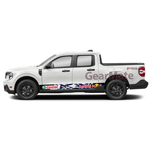 Racing Star White Castrol Redbull Rocker Panel Graphic Decal Kit (Left & Right Sides) - High Quality Vinyl for Trucks & SUVs