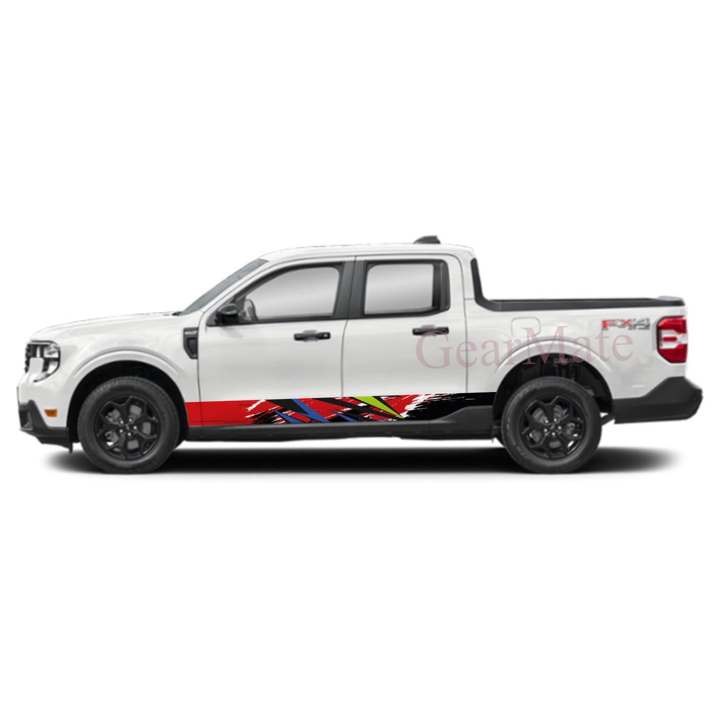 Racing Abstract Red Rocker Panel Graphic Decal Kit (Left & Right Sides) - High Quality Vinyl for Trucks & SUVs
