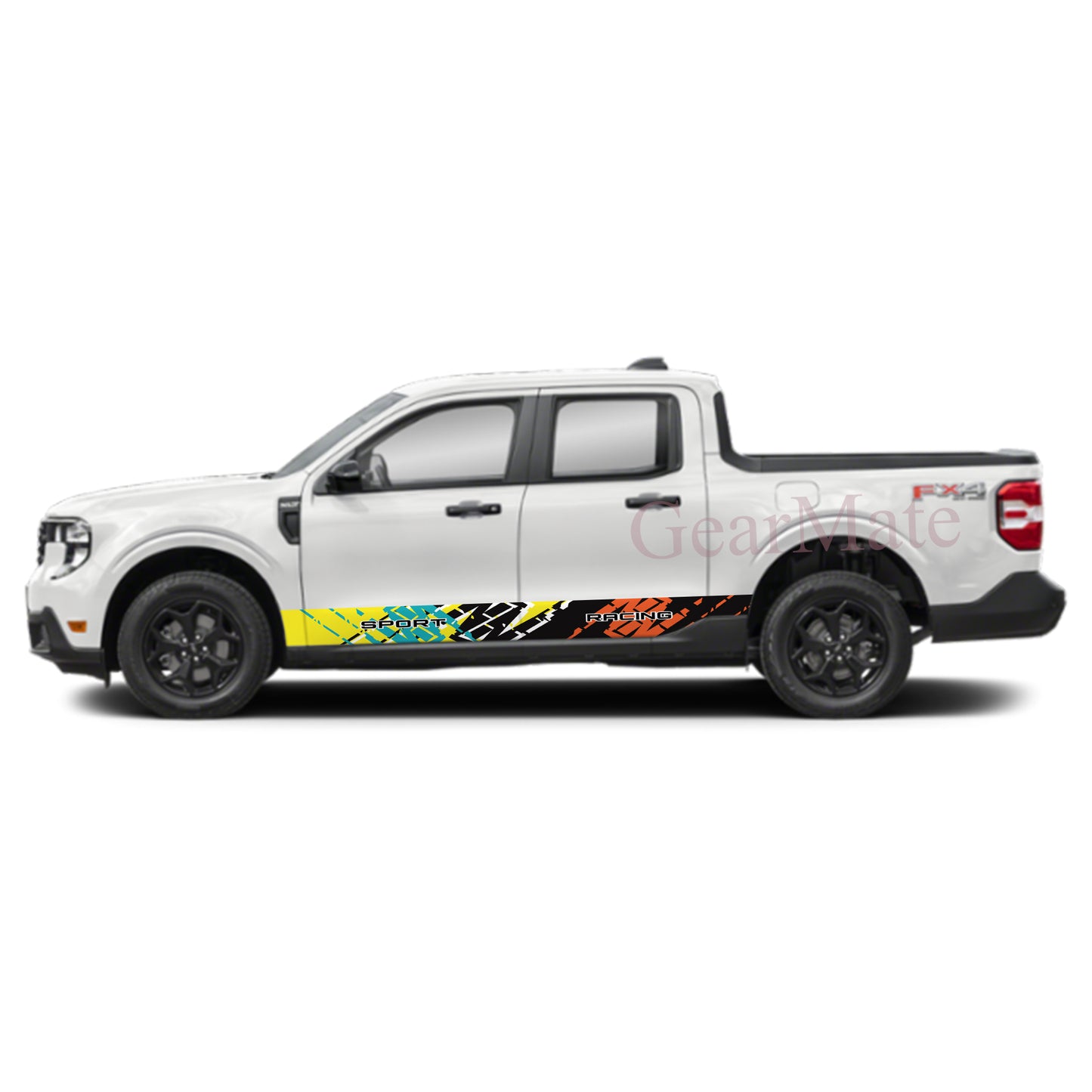 Sport Racing Green Orange Rocker Panel Graphic Decal Kit (Left & Right Sides) - High Quality Vinyl for Trucks & SUVs