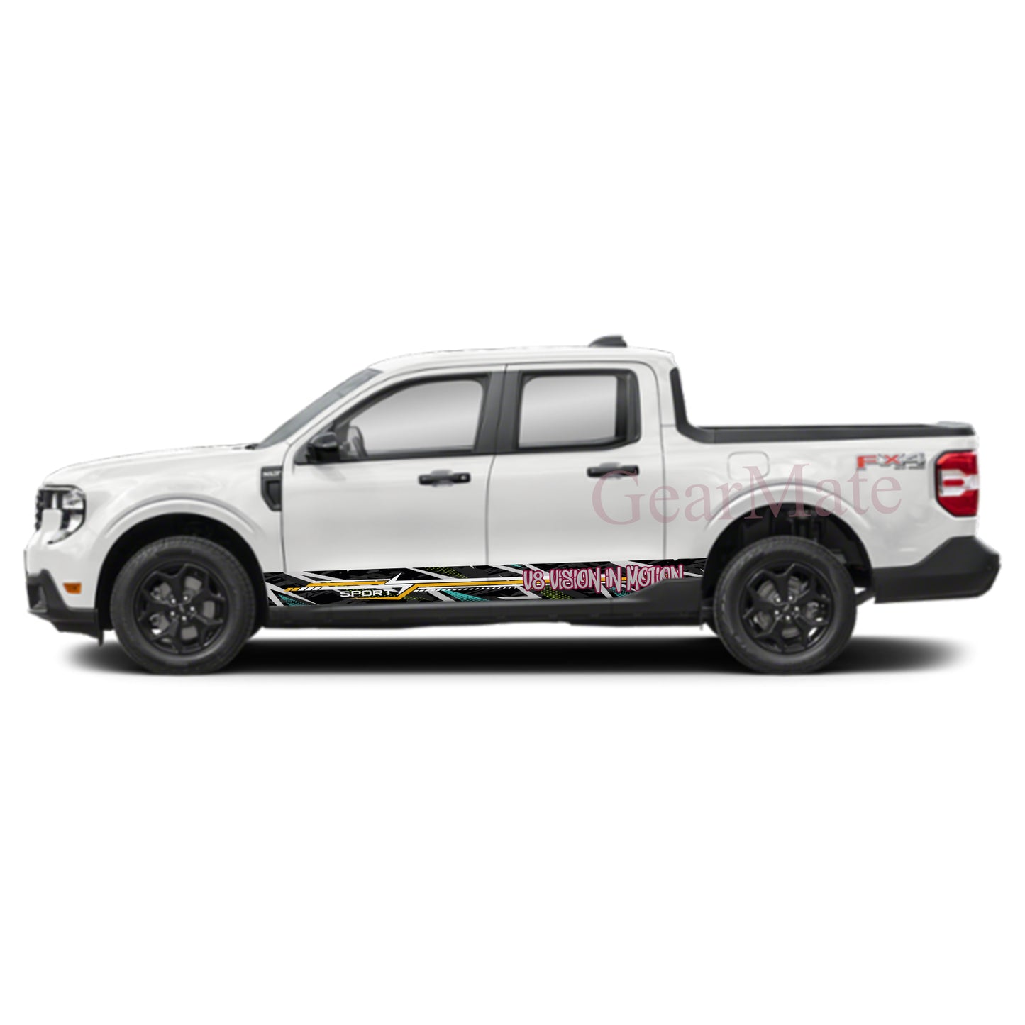 V8 Vision in Motion Rocker Panel Graphic Decal Kit (Left & Right Sides) - High Quality Vinyl for Trucks & SUVs