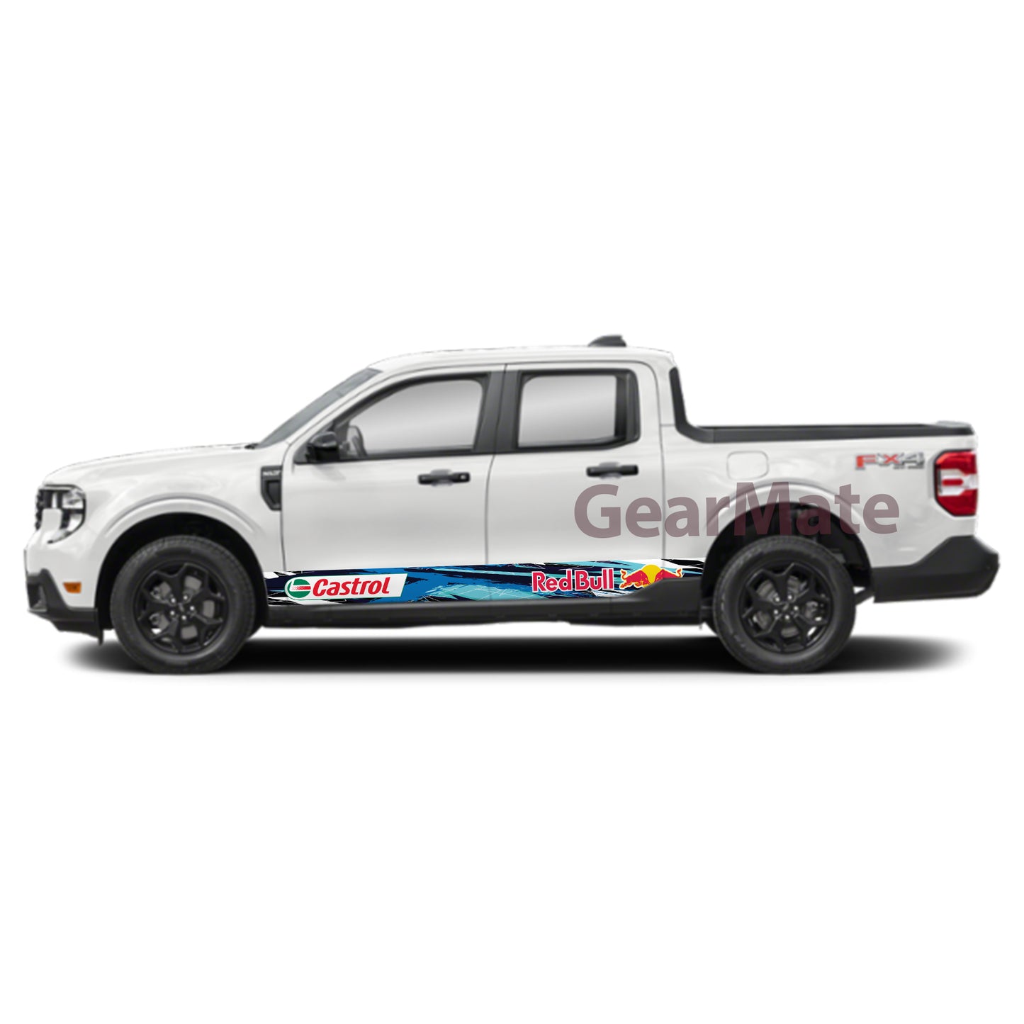 Racing Light Blue Castrol Redbull Rocker Panel Graphic Decal Kit (Left & Right Sides) - High Quality Vinyl for Trucks & SUVs