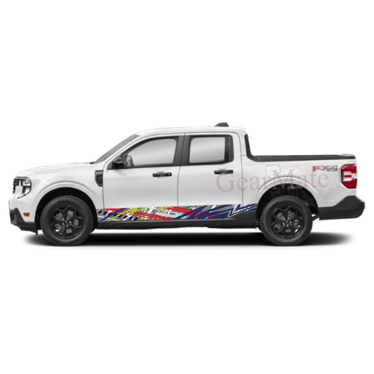Racing Stripe Blue Red Rocker Panel Graphic Decal Kit (Left & Right Sides) - High Quality Vinyl for Trucks & SUVs