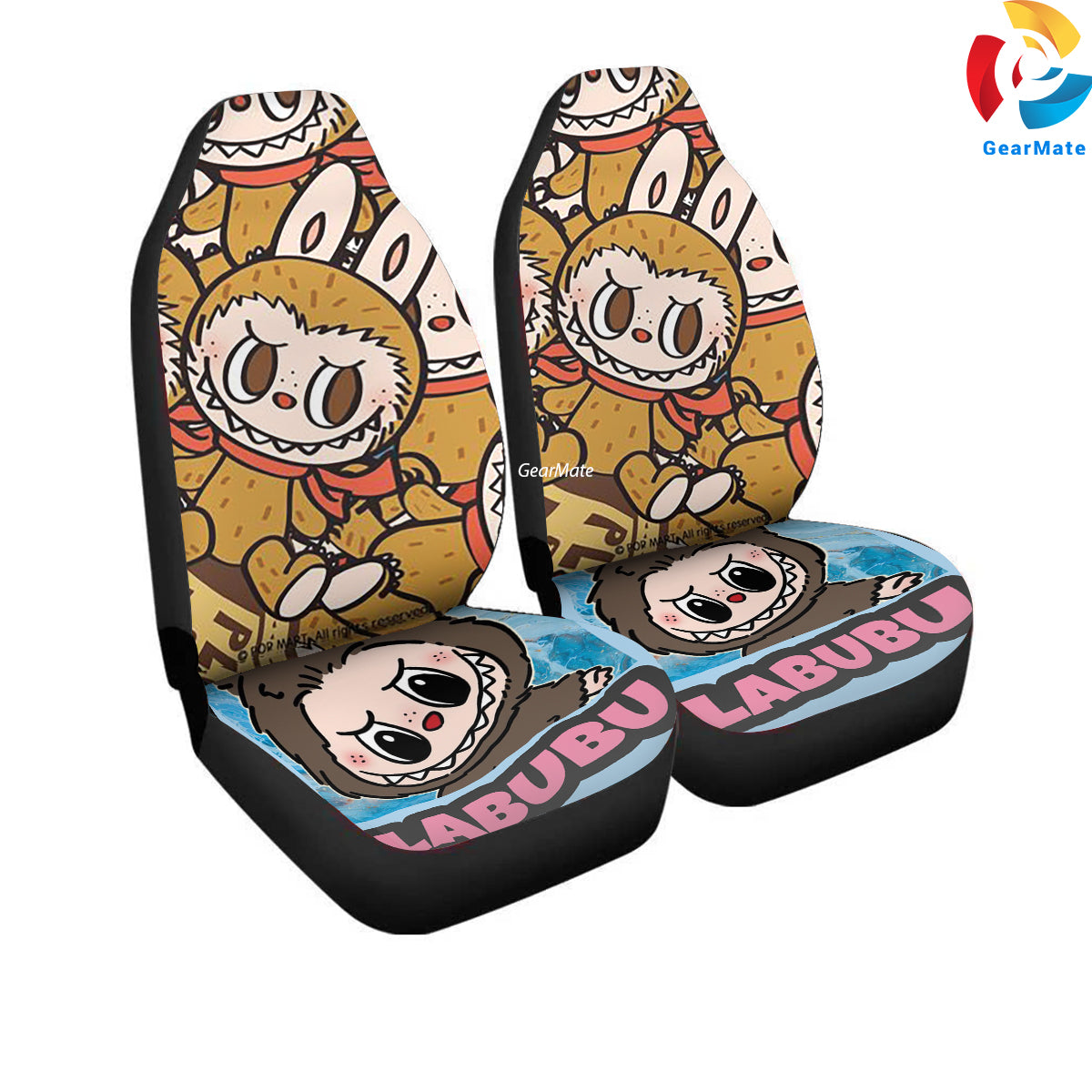 Brown Labubu Car Seat Covers – High Quality Graphic and Polar Fleece Protector Set