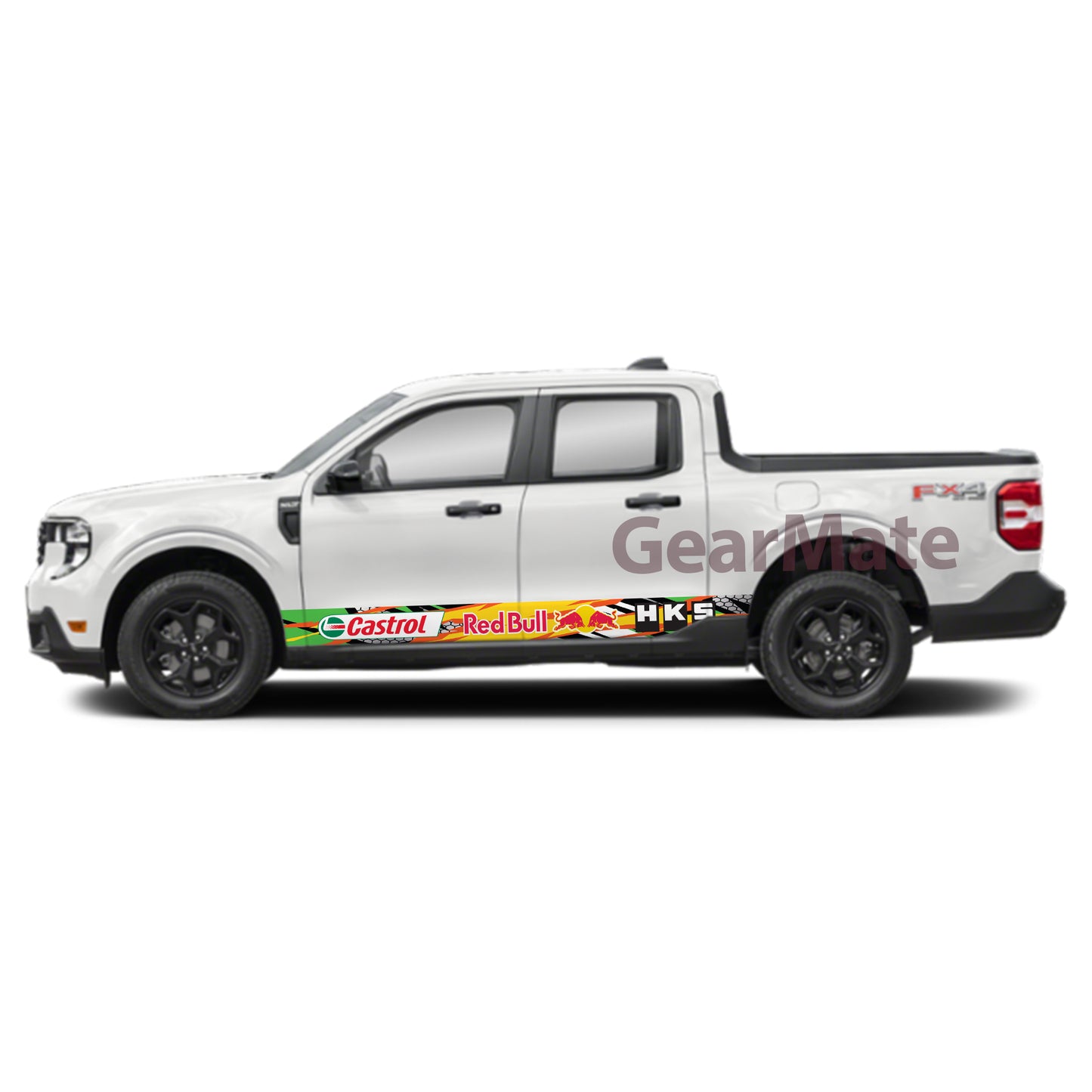 Racing Fire Yellow Green HKS Castrol Redbull Rocker Panel Graphic Decal Kit (Left & Right Sides) - High Quality Vinyl for Trucks & SUVs