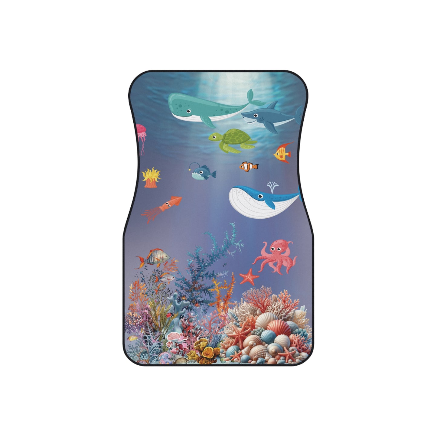 Ocean Sea Animals Car Floor Mats – 2-Piece Front Set, Durable & Stylish, Universal Fit