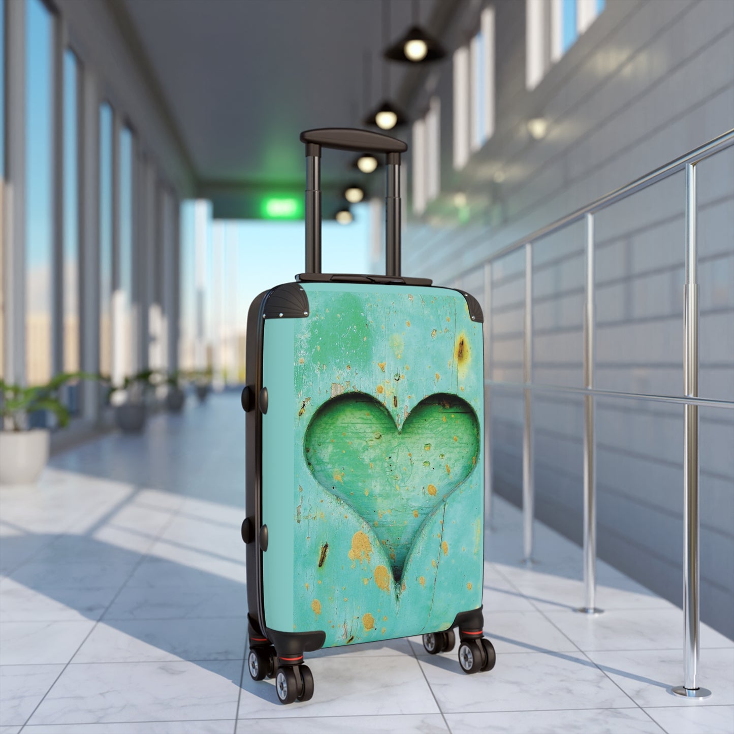 Love Heart Wooden Art Carry-On Suitcase - Stylish Luggage for Travelers