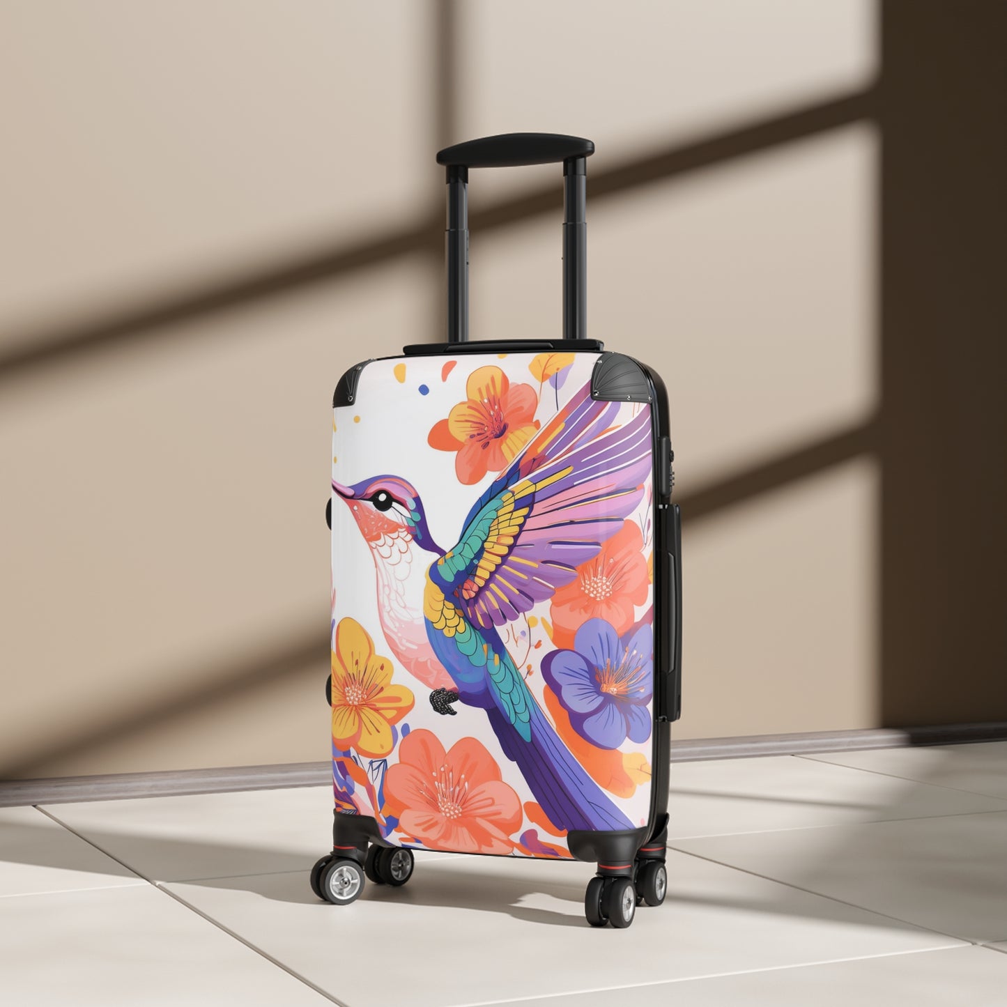 Nature Flowers Floral Hummingbird in Flight Art Carry-On Suitcase - Stylish Luggage for Travelers