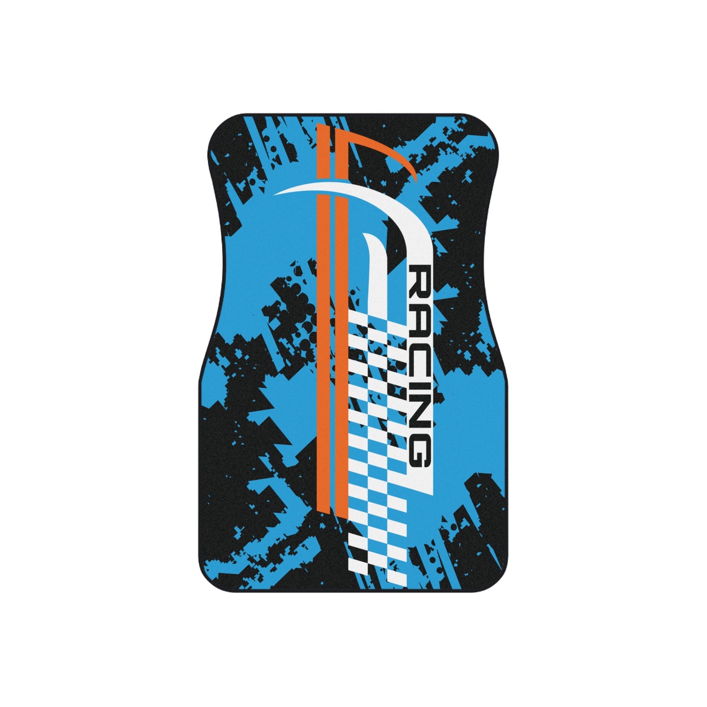 Sport Racing Stripe Blue Car Floor Mats – 2-Piece Front Set, Durable & Stylish, Universal Fit