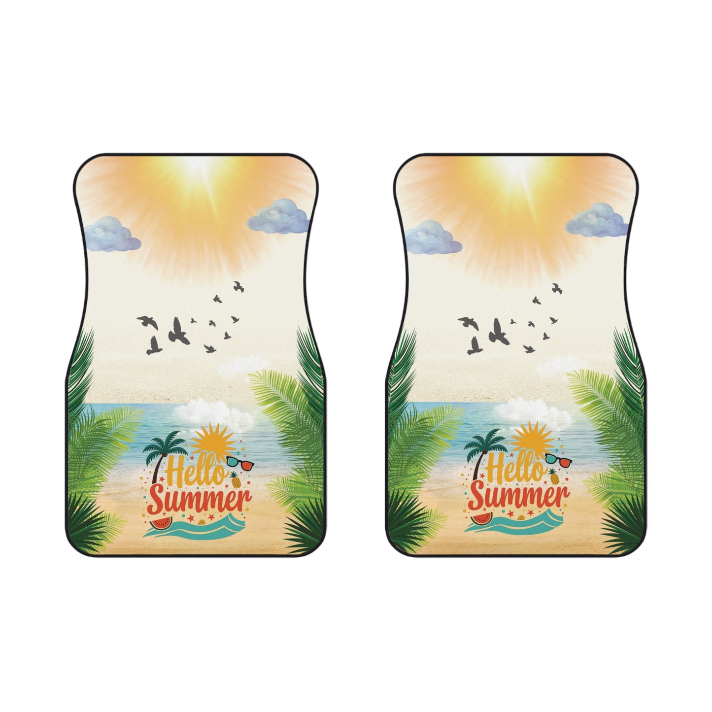 Beach Hello Summer Front Car Mats – Durable, Anti-Slip, Easy to Clean, Vibrant Print