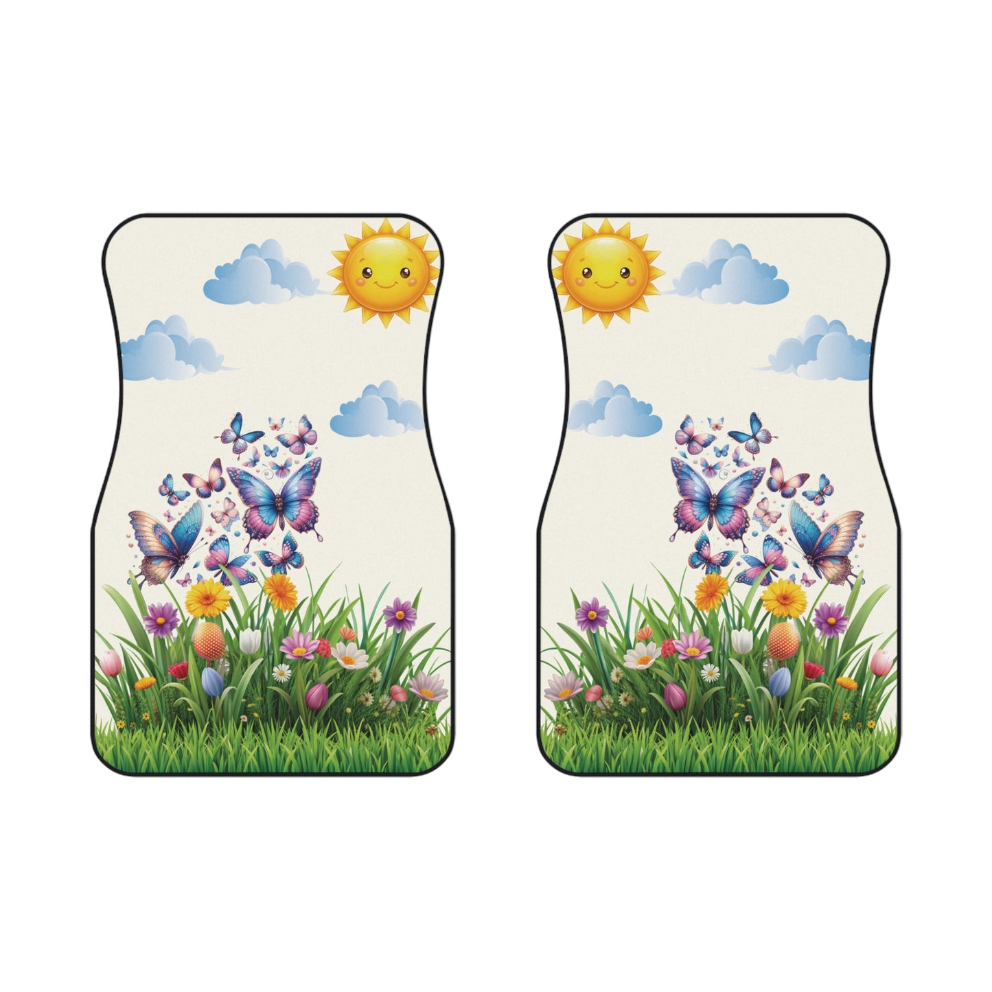 Flowers Butterflies Car Floor Mats – 2-Piece Front Set, Durable & Stylish, Universal Fit