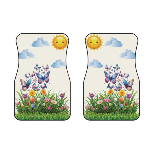 Flowers Butterflies Car Floor Mats – 2-Piece Front Set, Durable & Stylish, Universal Fit