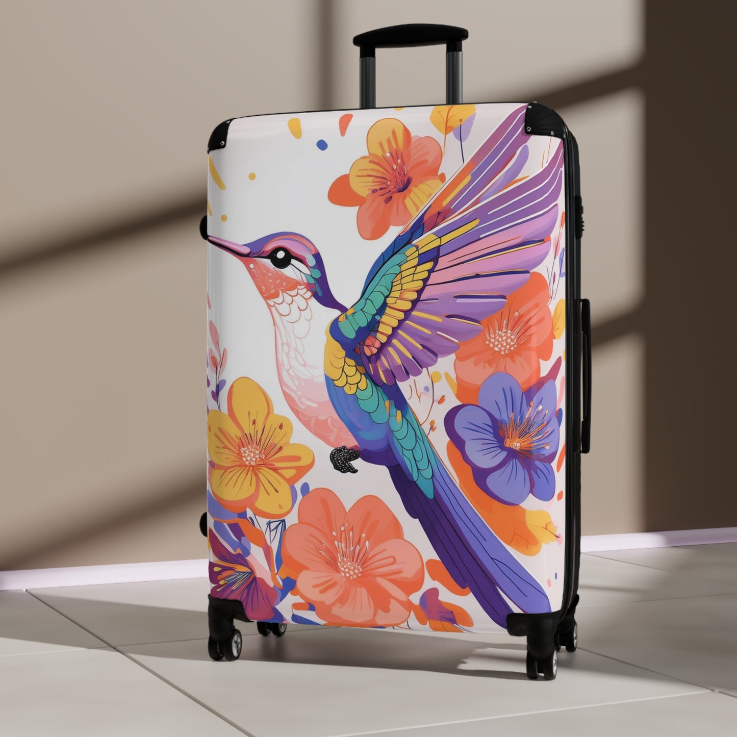 Nature Flowers Floral Hummingbird in Flight Art Carry-On Suitcase - Stylish Luggage for Travelers