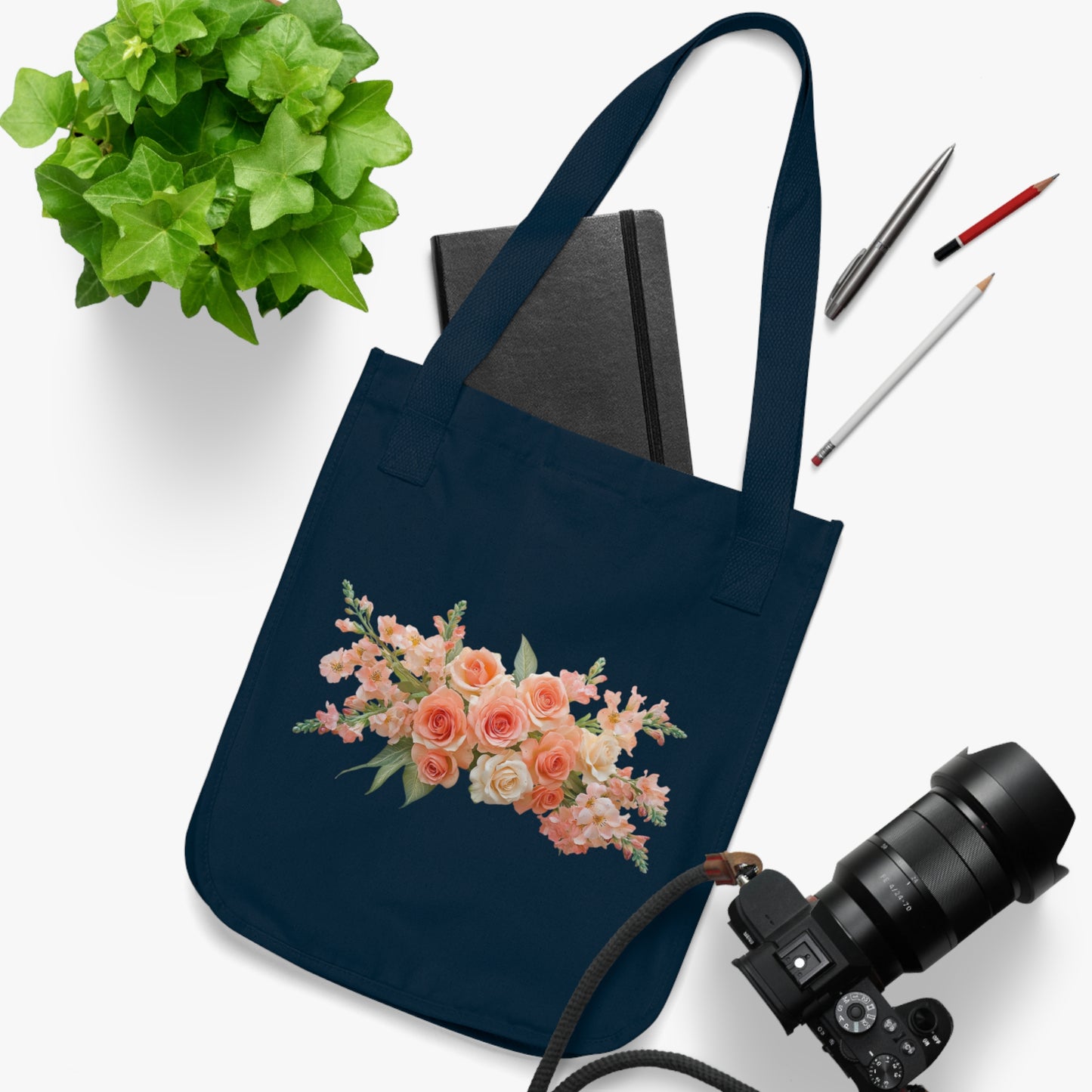 Flowers Peach Rose Floral Organic Canvas Tote Bag - Eco-Friendly Carryall for Everyday Use