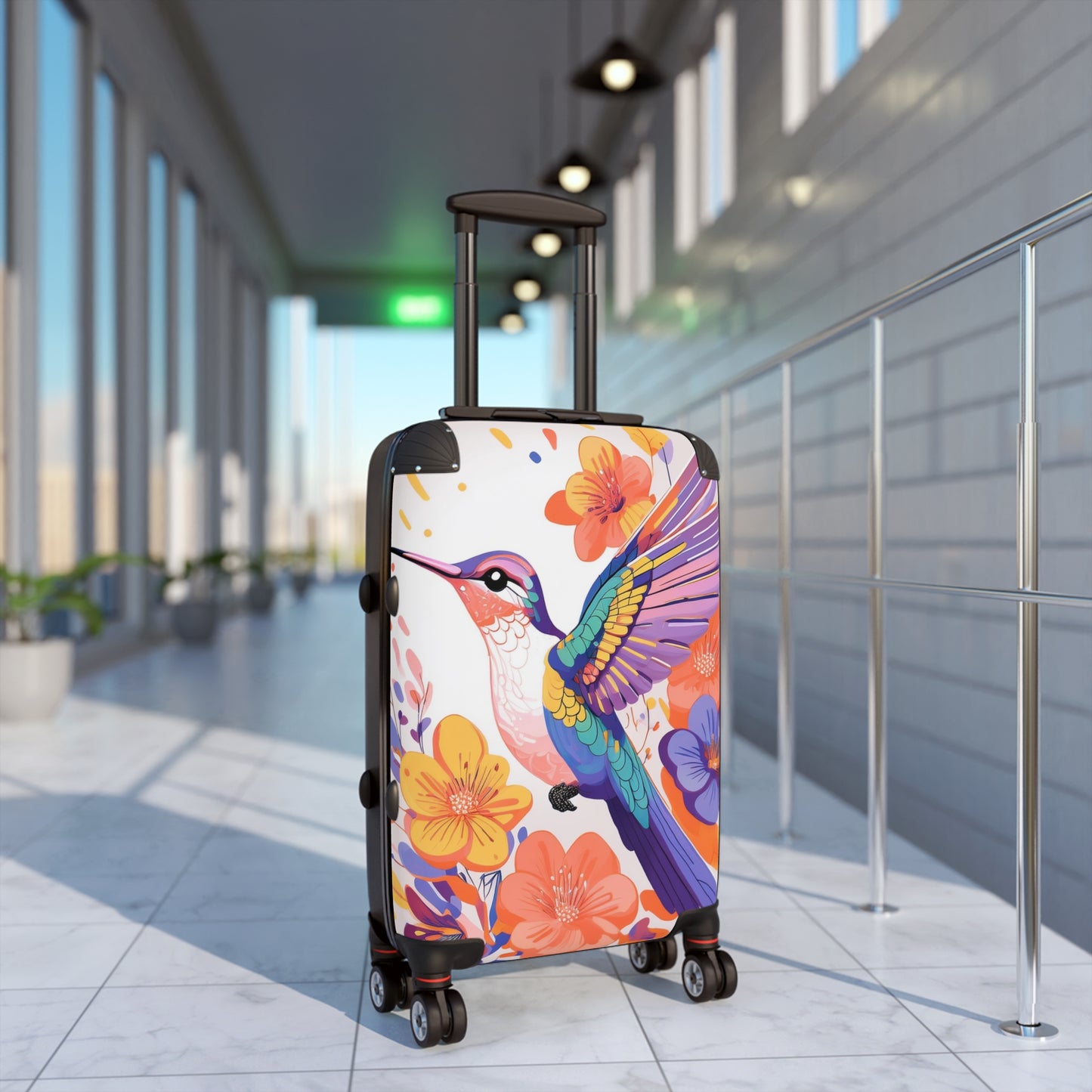 Nature Flowers Floral Hummingbird in Flight Art Carry-On Suitcase - Stylish Luggage for Travelers