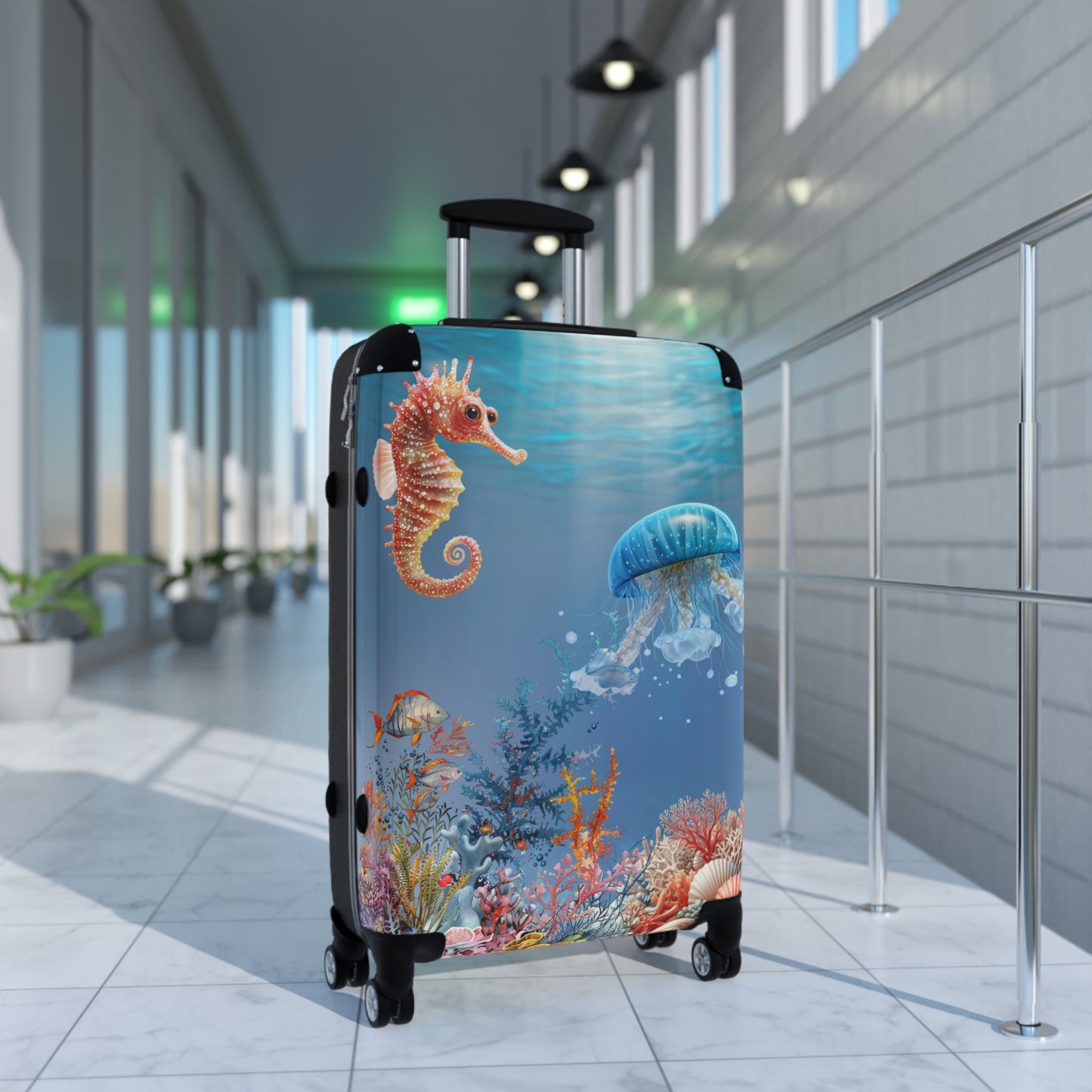 Nature Ocean Blue Jellyfish Seahorse Art Carry-On Suitcase - Stylish Luggage for Travelers