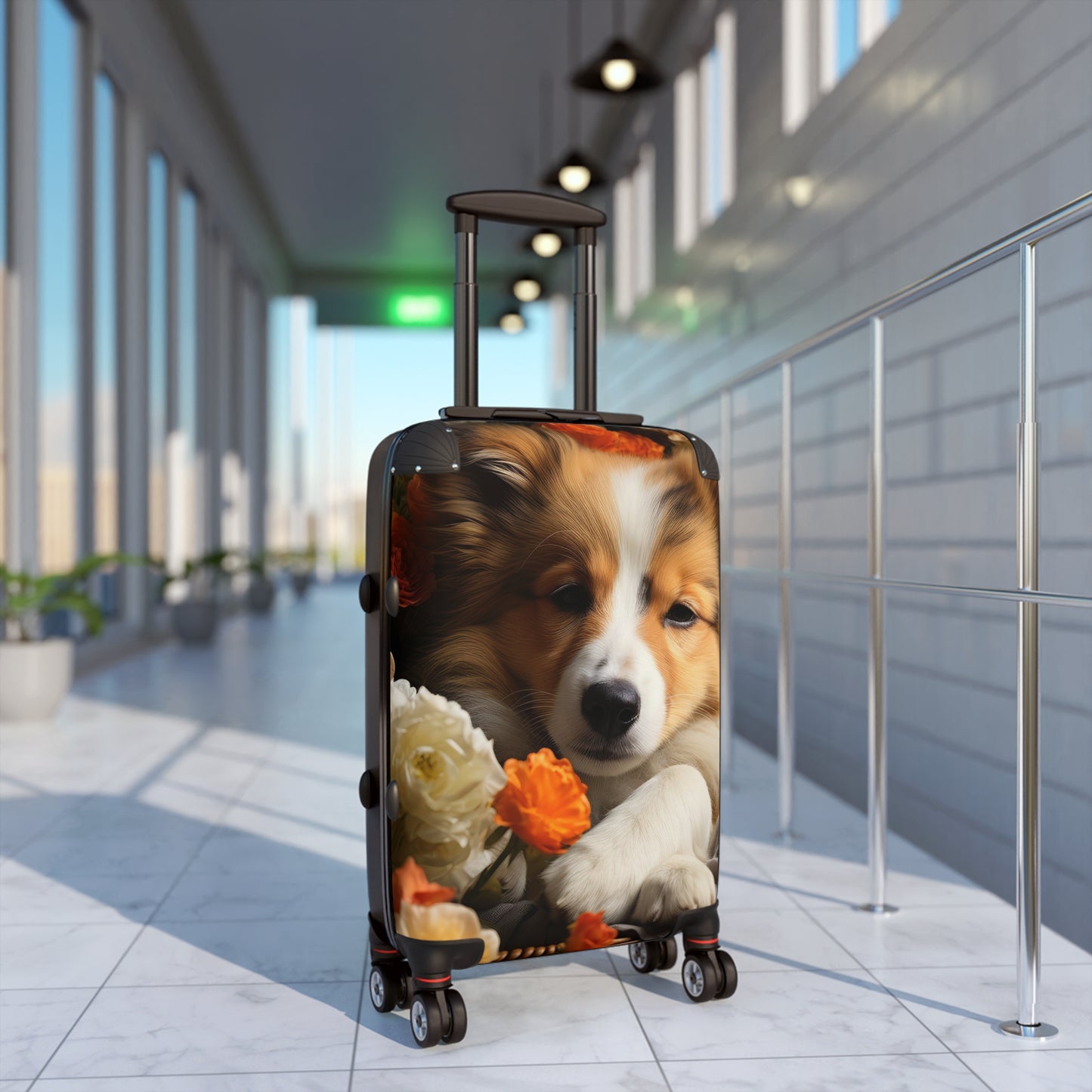 Nature Flowers Floral Cute Dog in Basket Art Carry-On Suitcase - Stylish Luggage for Travelers