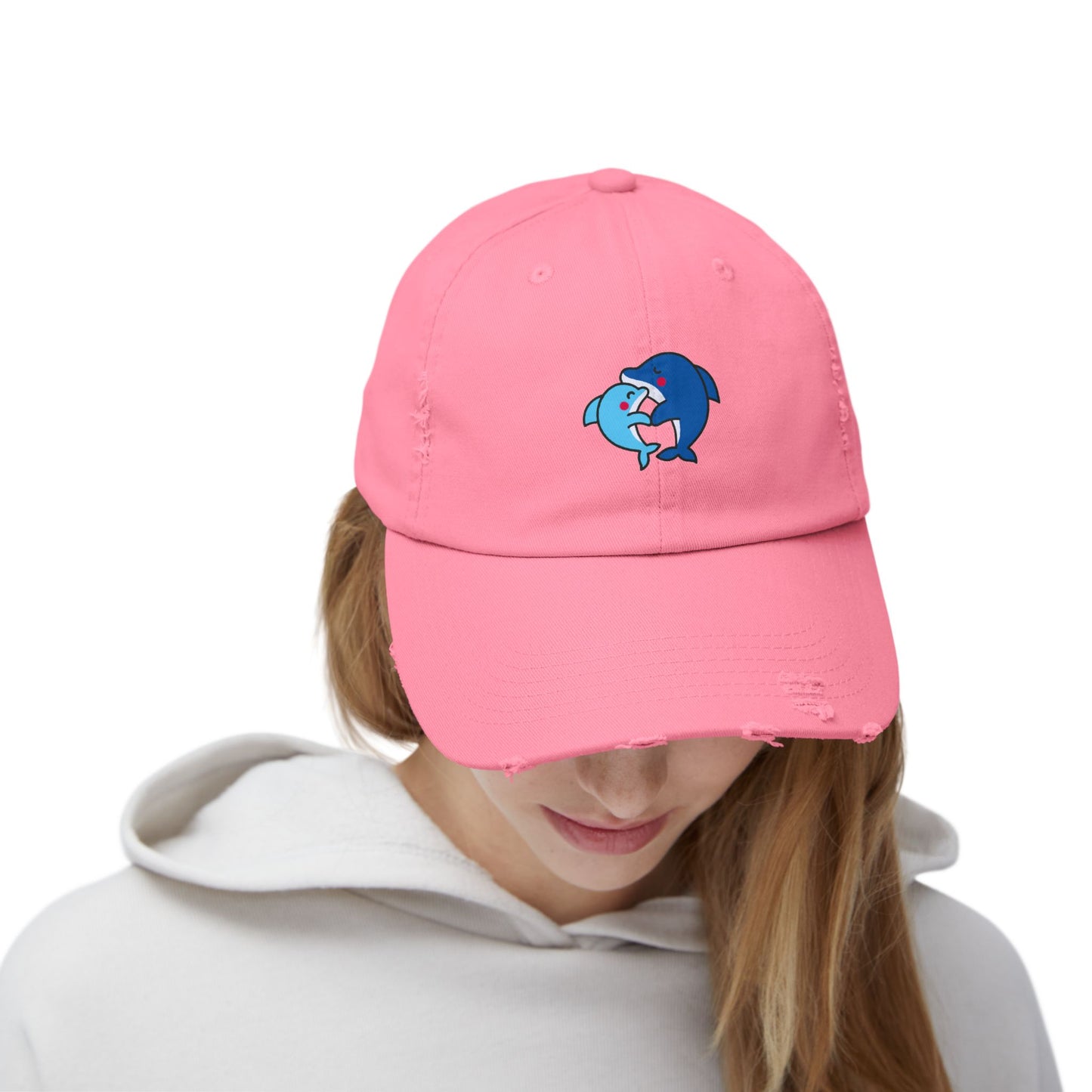 Dolphin Couple Vintage Distressed Dad Hat Unisex Adjustable Cotton Twill Baseball Cap for Casual Everyday Wear