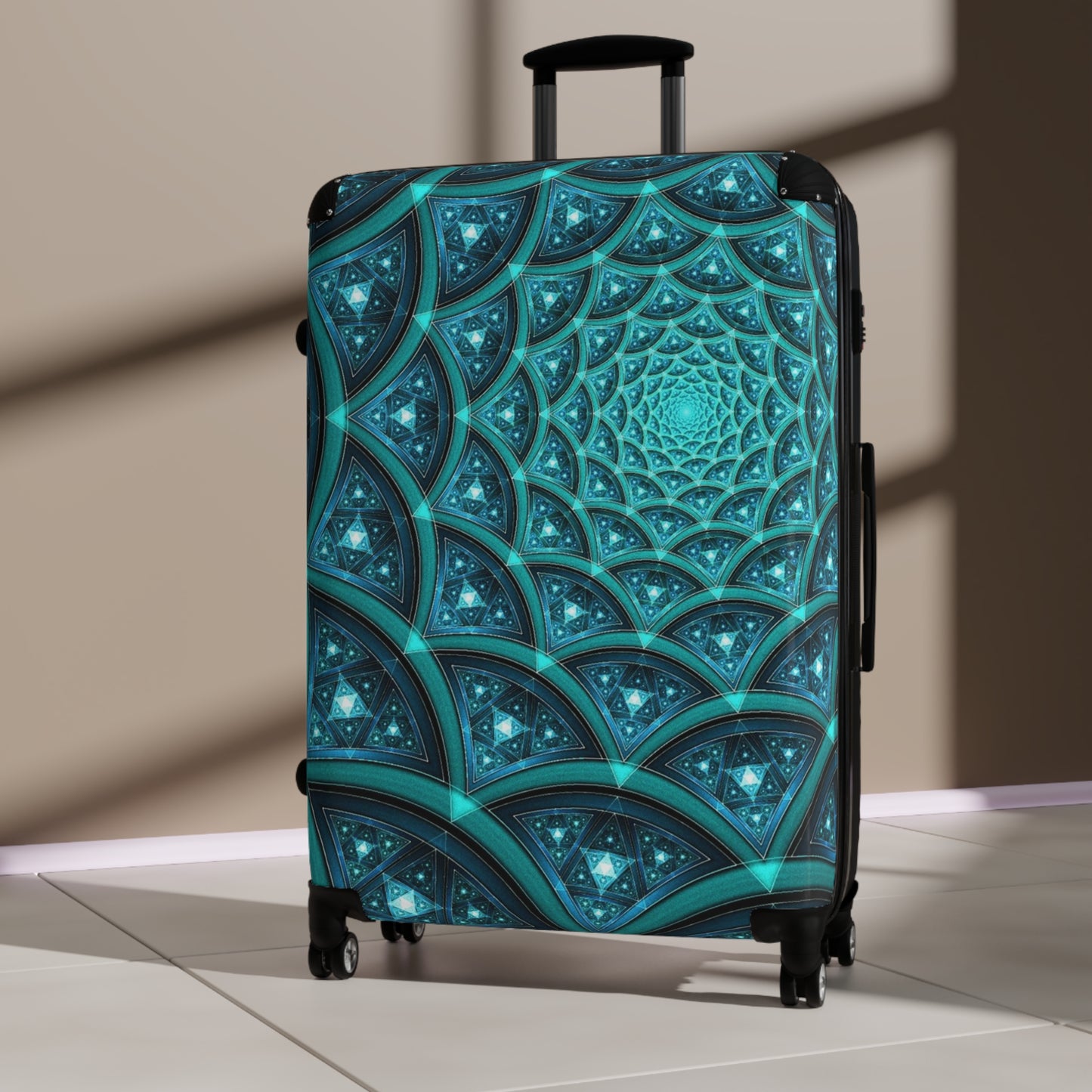 Abstract Fractal Teal Carry-On Suitcase - Stylish Luggage for Travelers