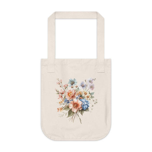 Flowers Pastel Floral Organic Canvas Tote Bag - Eco-Friendly Carryall for Everyday Use