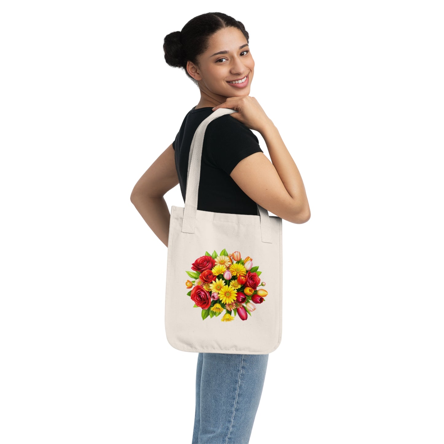 Flowers Circular Bouquet Floral Organic Canvas Tote Bag - Eco-Friendly Carryall for Everyday Use