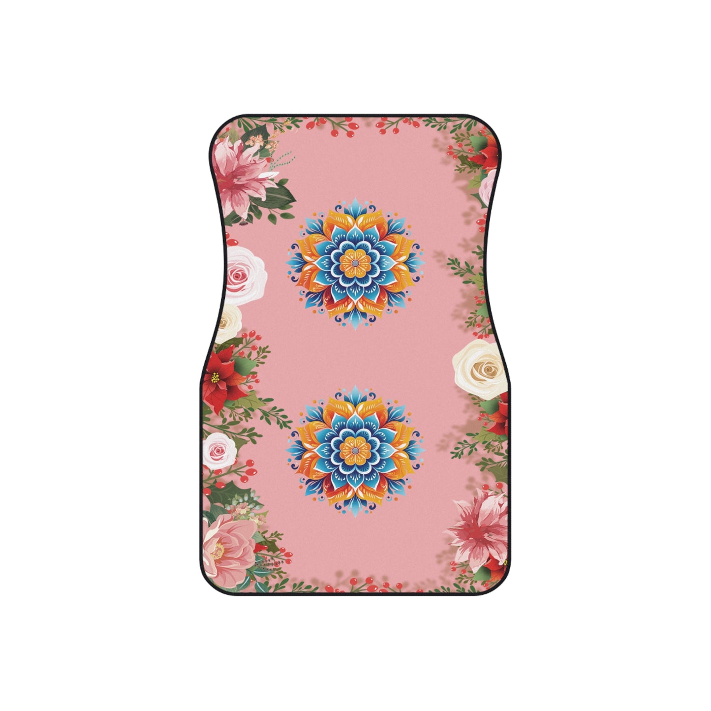 Flowers Mandala Pattern Car Floor Mats – 2-Piece Front Set, Durable & Stylish, Universal Fit