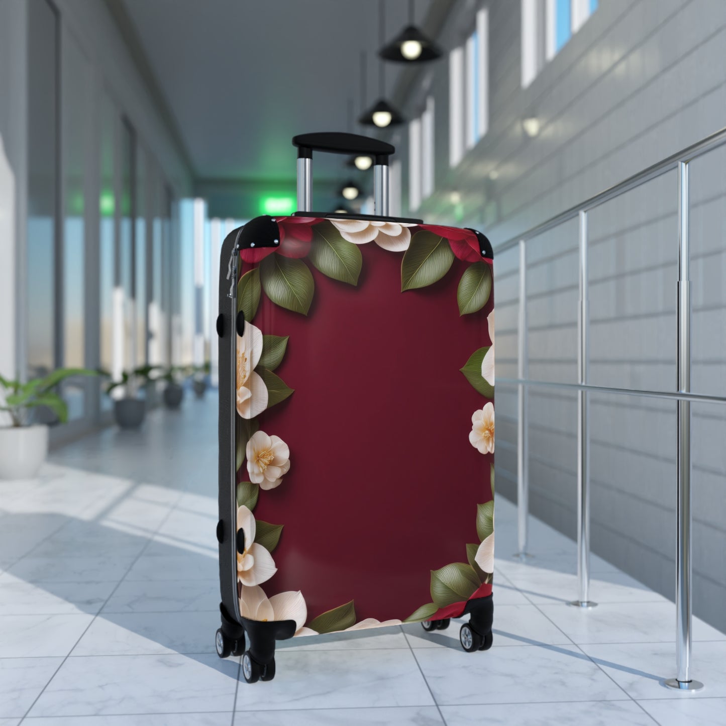 Nature Flowers Floral Red and White Art Carry-On Suitcase - Stylish Luggage for Travelers