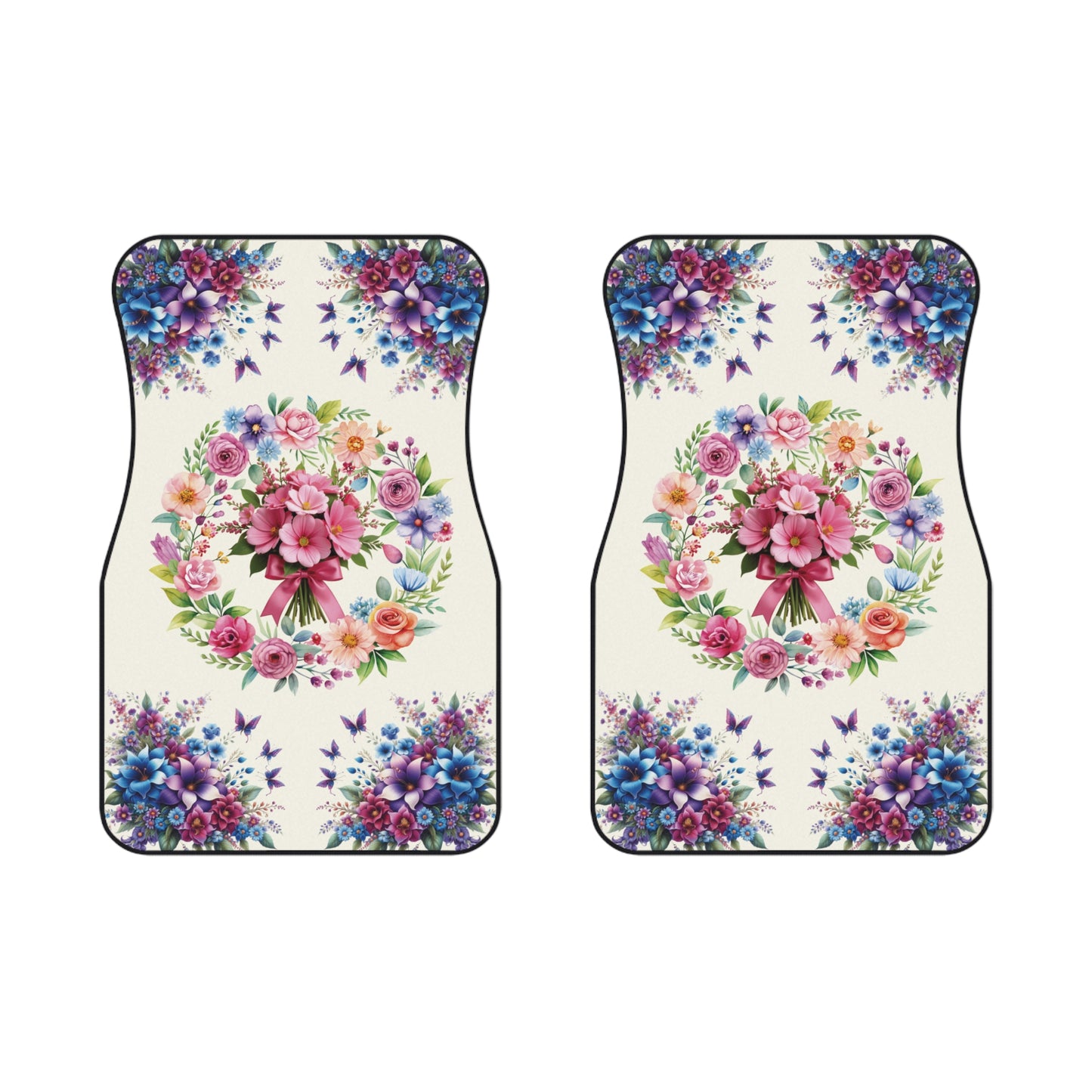 Flowers Beautiful Round Flowers Car Floor Mats – 2-Piece Front Set, Durable & Stylish, Universal Fit