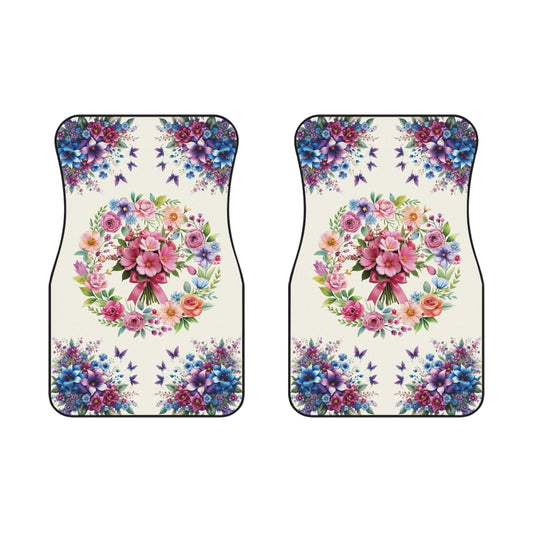 Flowers Beautiful Round Flowers Car Floor Mats – 2-Piece Front Set, Durable & Stylish, Universal Fit