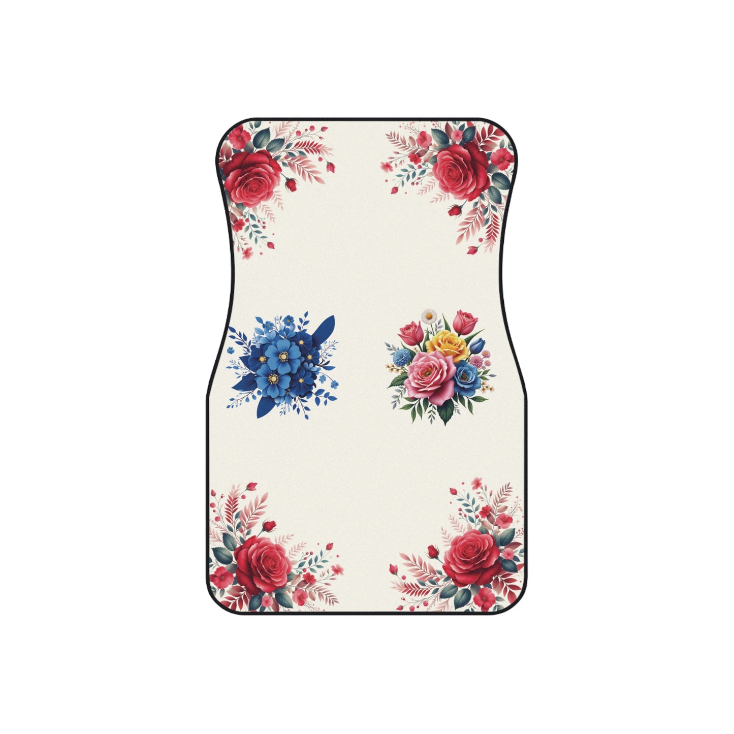 Flowers Blue Vibrant Car Floor Mats – 2-Piece Front Set, Durable & Stylish, Universal Fit